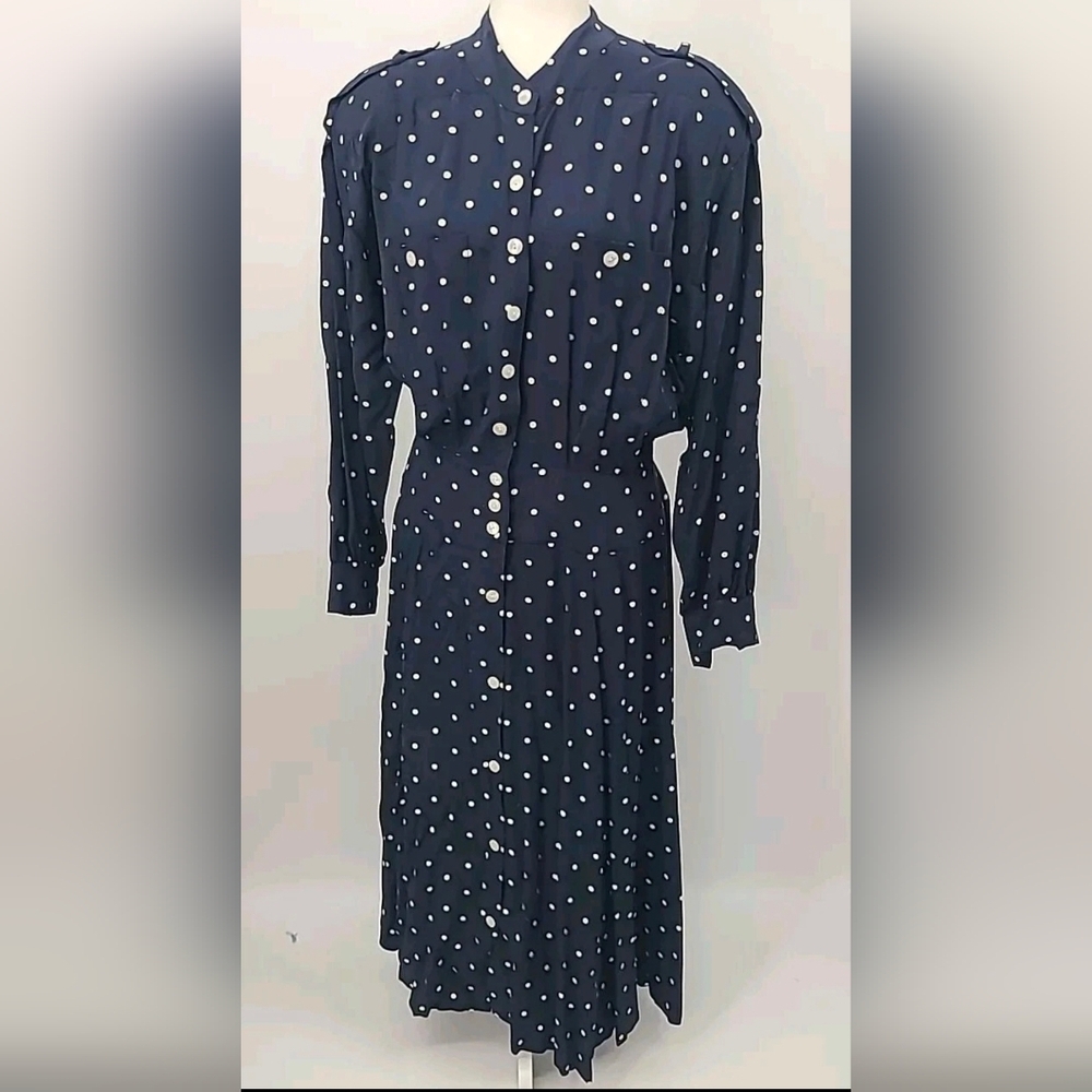 Liz Claiborne Maxi Dress In Navy With Polka Dots Sz 14